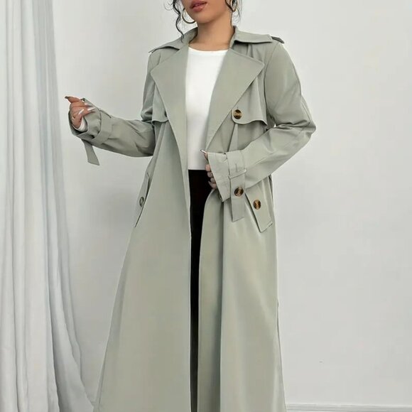 Jackets & Blazers - Elegant Double-Breasted Trench Coat for Women - Long Sleeve, Button-Up, Flared
